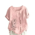 thumbnail image 2 of Xuyuer Women's Casual Linen Round Neck Printed Short Sleeve Button Blouse, Breathable Summer Top for Vacation Wear, Market Days and Relaxed Boho Style, 2 of 5