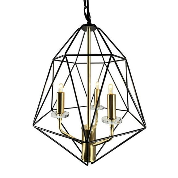 EQLight EQ21-CH-3GB19 Amaite 3-Light Black and Gold Geometric Chandelier