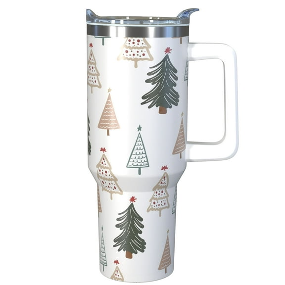Christmas Tree 30 oz Tumbler with Handle, Stainless Steel Vacuum Insulated Sports Water Bottle, Leak-proof Travel Coffee Mug Cup with Lid and Straw for Water, Iced Tea or Coffee
