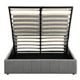 thumbnail image 4 of Gray Upholstered Platform Bed With Hydraulic Storage Benefit. Strong Plywood Frame. Beige Linen Upholstery. No Box Spring. 24 Slats. Fits 75x54in Mattress. Bedroom Decor Addition Space. & Pine Wood., 4 of 6