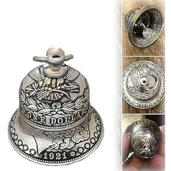 Morgan Silver Dollar Bell, 2023 New Silver Coin Bells, Small Mini Gold Rustic Vintage Metal Christmas Ornament Jingle Bells, Witch Bell, Vintage Style Hanging Bell for DIY Craft (1Pc)