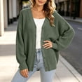 thumbnail image 7 of Otvok Ladies Casual Knit Outerwear, Winter Open Knit V Neck Button Front Long Lantern Sleeve Loose Cardigan Sweater, 7 of 7