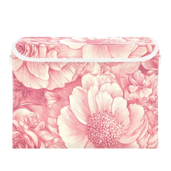 Pink Peonies Elegant Large Storage Bins with Linen Collapsible Lid Storage Box 16.7 x 12.6 x 11.8in