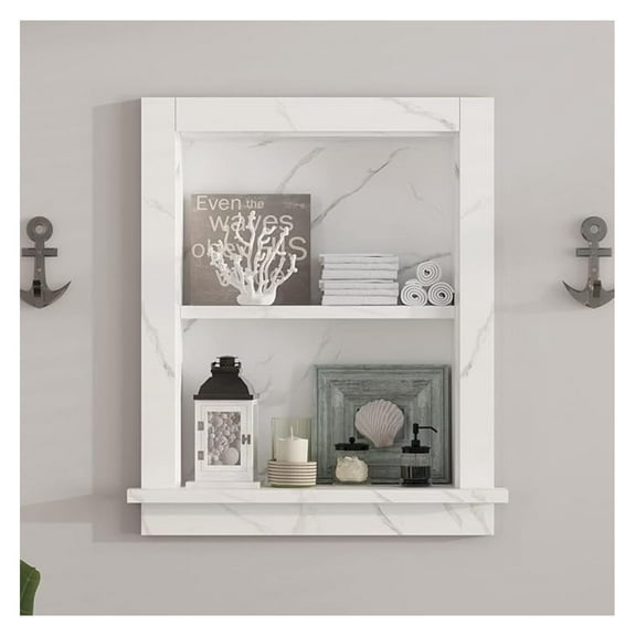 Recessed Medicine Cabinet,14x18 Bathroom Cabinet with Storage,Strong MDF in Wall Shower Niche,Bathroom Niche for Shower Wall for Home,Wall Niches Insert for Drywall,White Marble
