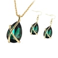 thumbnail image 3 of 1 juego de collar, juego de aretes, cristal, gota de oreja, collar vintage, colgante de cuello, conjunto de joyas para mujer, verde, 3 of 6