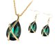thumbnail image 3 of 1 juego de collar, juego de aretes, cristal, gota de oreja, collar vintage, colgante de cuello, conjunto de joyas para mujer, verde, 3 of 6