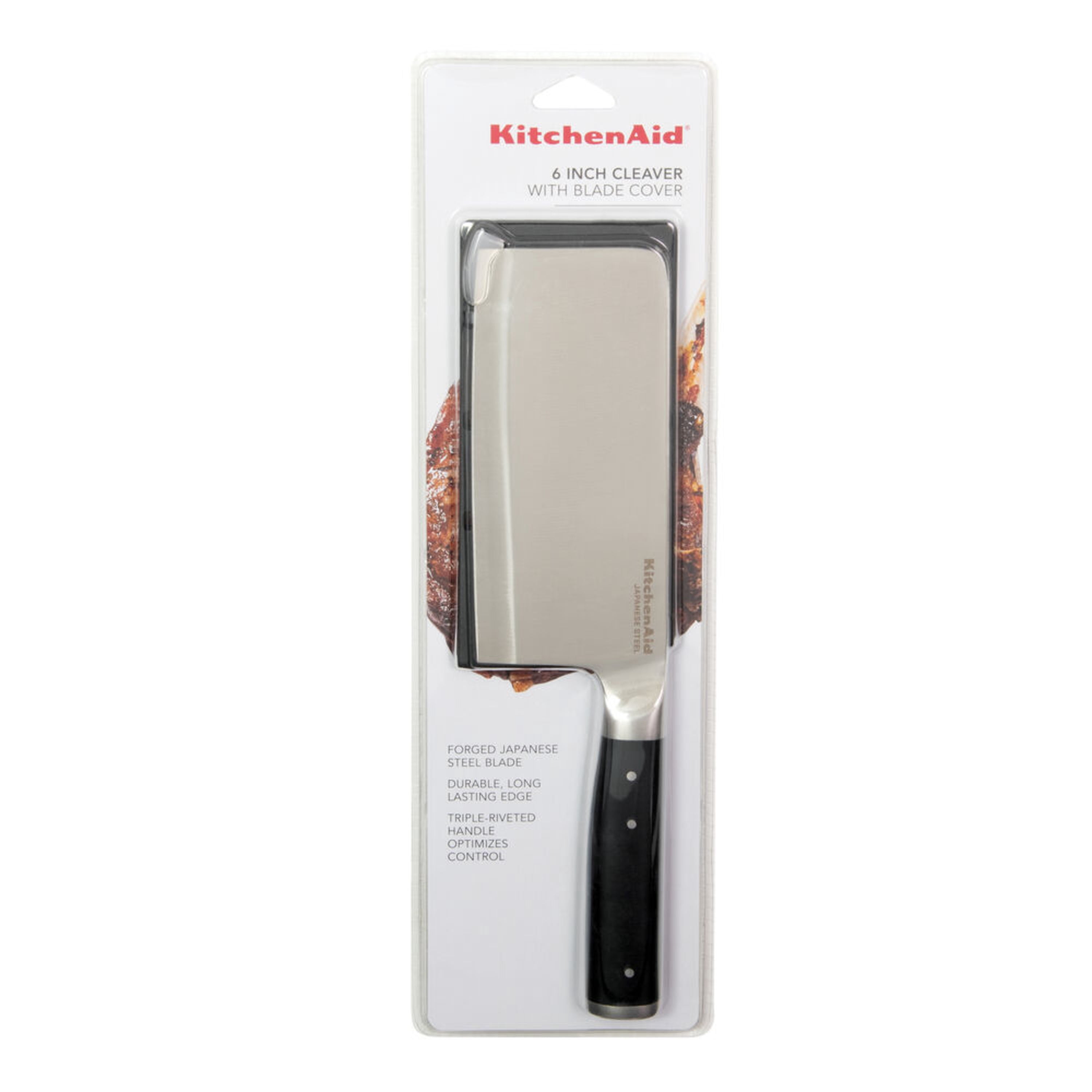 Kitchenaid Gourmet Forged Triple-Rivet Cleaver Knife with Blade Cover, 6-inch, Black