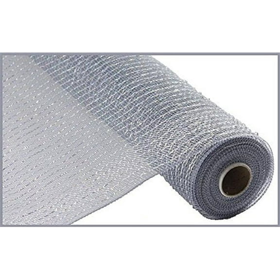 Wide Foil Deco Poly Mesh Ribbon, 10 Inches x 30 Feet (Platinum, Laser Silver Foil)