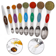 Magnetic Measuring Spoons Set, Dual Sided Stainless Steel Measuring Spoon Fits in Spice Jars for Dry and Liquid Ingredients Oil, Salt and Sauce Measuring Tool