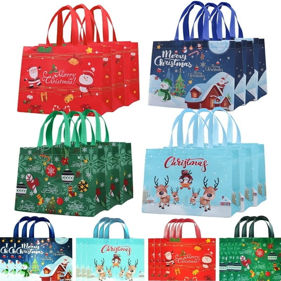 Fdyrgv 12 Pack Christmas Gift Bags Large Christmas Tote Bags with Handles, Reusable Gift Bag Non-Woven Christmas Bags for Gifts Wrapping Grocery Shopping, Xmas Party Supplies