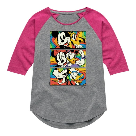 Disney - Mickey & Friends - Retro Blocks - Mickey, Minnie, & Goofy - Toddler And Youth Girls Raglan Graphic T-Shirt