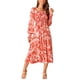 thumbnail image 2 of INSPIRE CHIC Vestido Midi Fluido de Manga Larga con Cuello Cuadrado y Volantes con Bolsillos S Naranja, 2 of 5