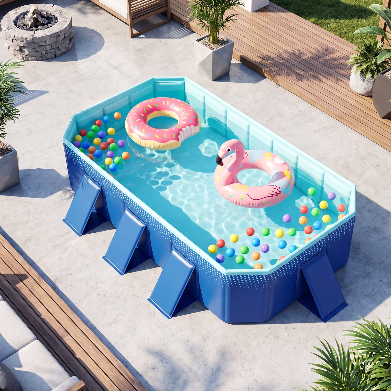 Costway Non-Inflatable Folding Kiddie Outdoor Swimming Pool,Portable Around Ground Pool Gradient + Green