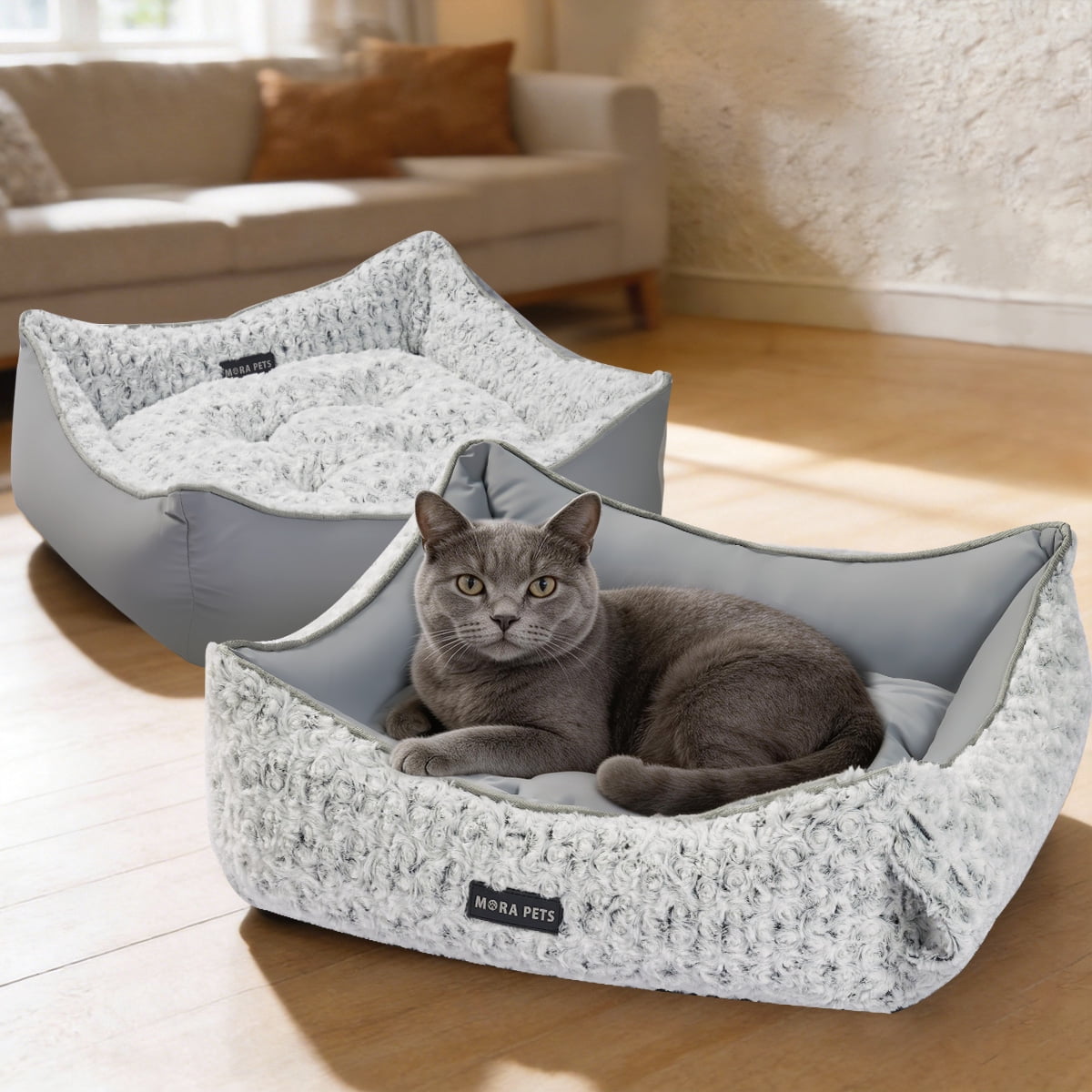 Cat Beds for Indoor Cats Reversible Cool & Warm with Neck Support Sides Washable All-Season , 20"X19",Gray