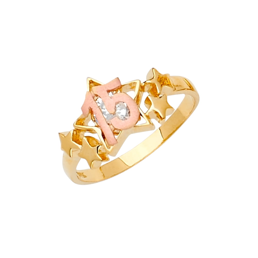 Size Jewel Tie Solid 14k Rose Yellow /& White Gold 15 Years Birthday Filigree Ring 8.5