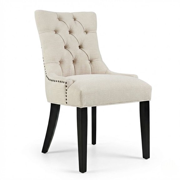 HDLNM Dining Side Chair Upholstered Fabric Chair with Nailhead Trim and Wood Legs Beige for Dining Room