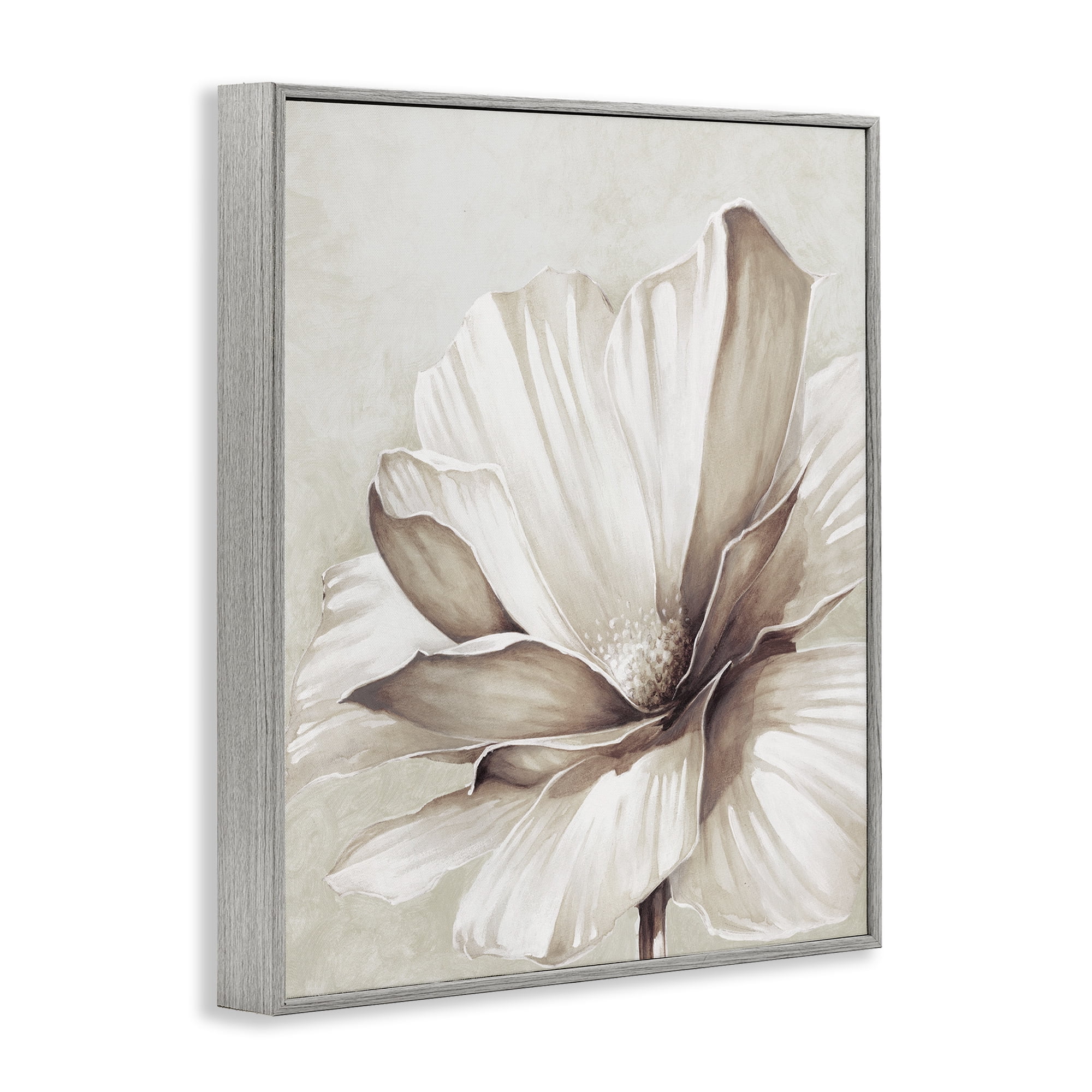 Stupell Industries White Flower Petals Botanical & Floral Painting Gray Framed Art Print Wall Art, 16 x 20