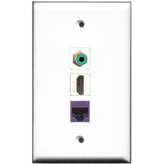 RiteAV - 1 Port HDMI 1 RCA Green 1 Cat5e Ethernet Purple Wall Plate