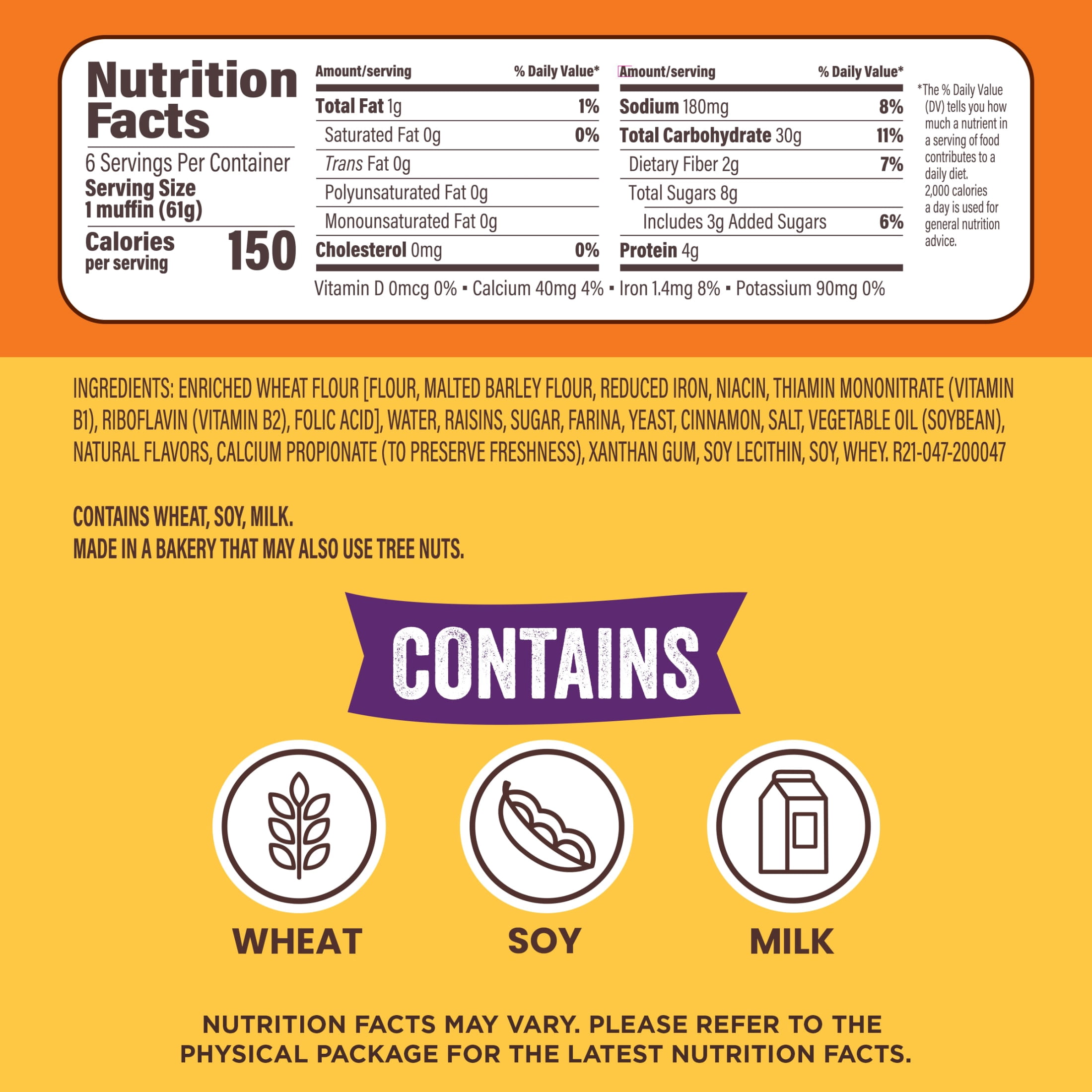 Thomas' Cinnamon Raisin English Muffin, 6 count, 13 oz