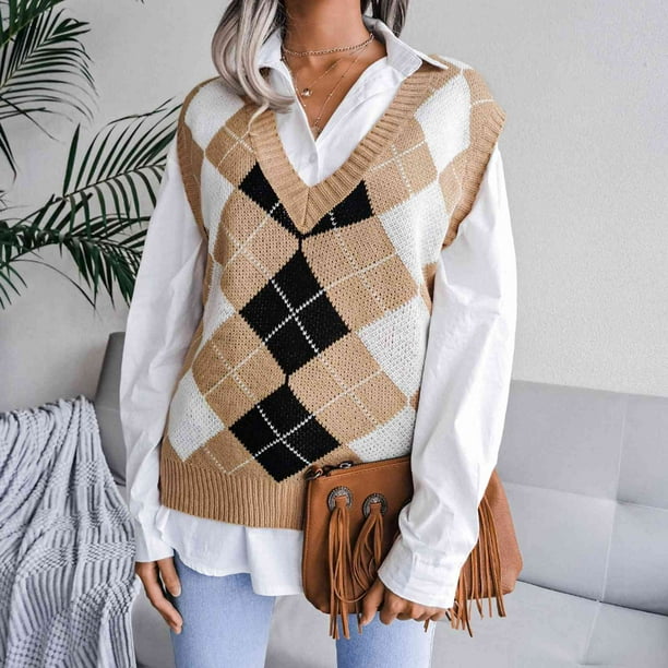 Chaleco Sueter para Mujer Chaleco Sueter Sin Mangas para Mujer Chaleco Sueter Sin Mangas para Mujer Chaleco Sueter De Punto A Cuadros para Mujer Durabilidad Mejorada Walmart en linea