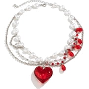 Multi-layered Heart Crystal Choker Necklaces for Women,Punk Pearls Beaded Chain Love Pendant Necklace Party Y2k Snake Bone Necklace Accessories