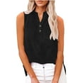 thumbnail image 5 of BLOCLOALO Tank Tops Tunic Tops Loose Button Shirt Top Stand Solid Color Sleeve Collar Casual Women's Shirt Women's Shirt V Neck Blouses for Women Cotton Blouse Loose Tank Tops for Women Black L, 5 of 9