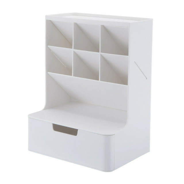 fashionhome Storage Box Multi-layer Desktop Organizer Space-saving Stationery Portable Lightweight Cosmetic Case Desk Storage Rack White Shelf White Drawer White Shelf White Drawer