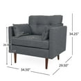 thumbnail image 3 of Noble House Grouse Fabric Tufted Club Chair with Accent Pillows, Charcoal and Walnut, 3 of 10