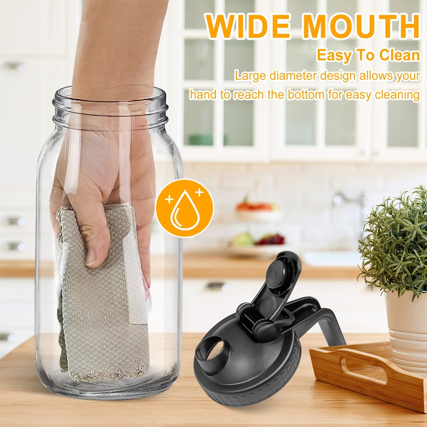 3 Pack 64oz Glass Mason Jar Pitchers with Lids,Sun Tea Pitchers for Outside,Ice Tea Pitcher for Fridge,2 Quart Pitcher for Cold Brew,Breast Milk,Lemonade,Coffee,Flavored Water,Airtight Lids(Black)