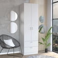 thumbnail image 5 of Nmkwnr 76" High Armoire with 2 Drawers, 2 Doors Clothes Storage Cabinet with 1 Shelf and Hanging Rod, Perfect for Living Room, Bedroom, White, 5 of 8