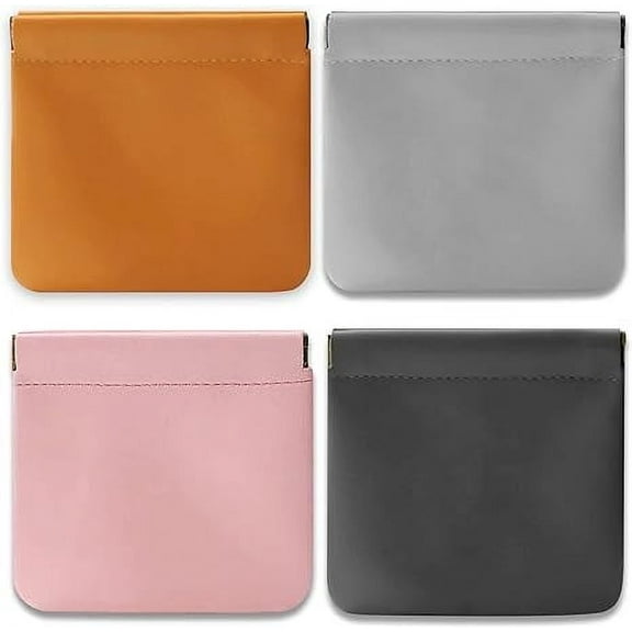 Hulajek 4Pcs Pocket Cosmetic Bag, Mini PU Leather Makeup Bag, Self-closing Small Makeup Pouch Purse, Portable Multifunctional Travel Storage Bag for Cosmetics Headphones Jewelry