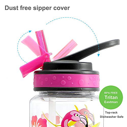 HomTune Cute Water Bottle for School Kids Girls BPA Free Tritan & Leak Proof & Easy Clean & Carry Handle 23oz/ 680ml - Unicorn