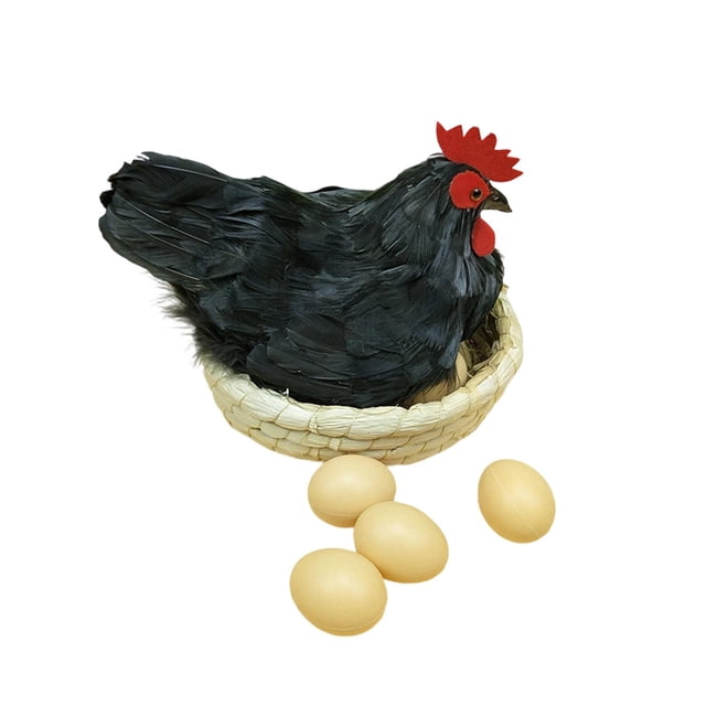 Almencla Simulation Hen Model Ornament Artificial Feather Prop for Kitchen Home Store black