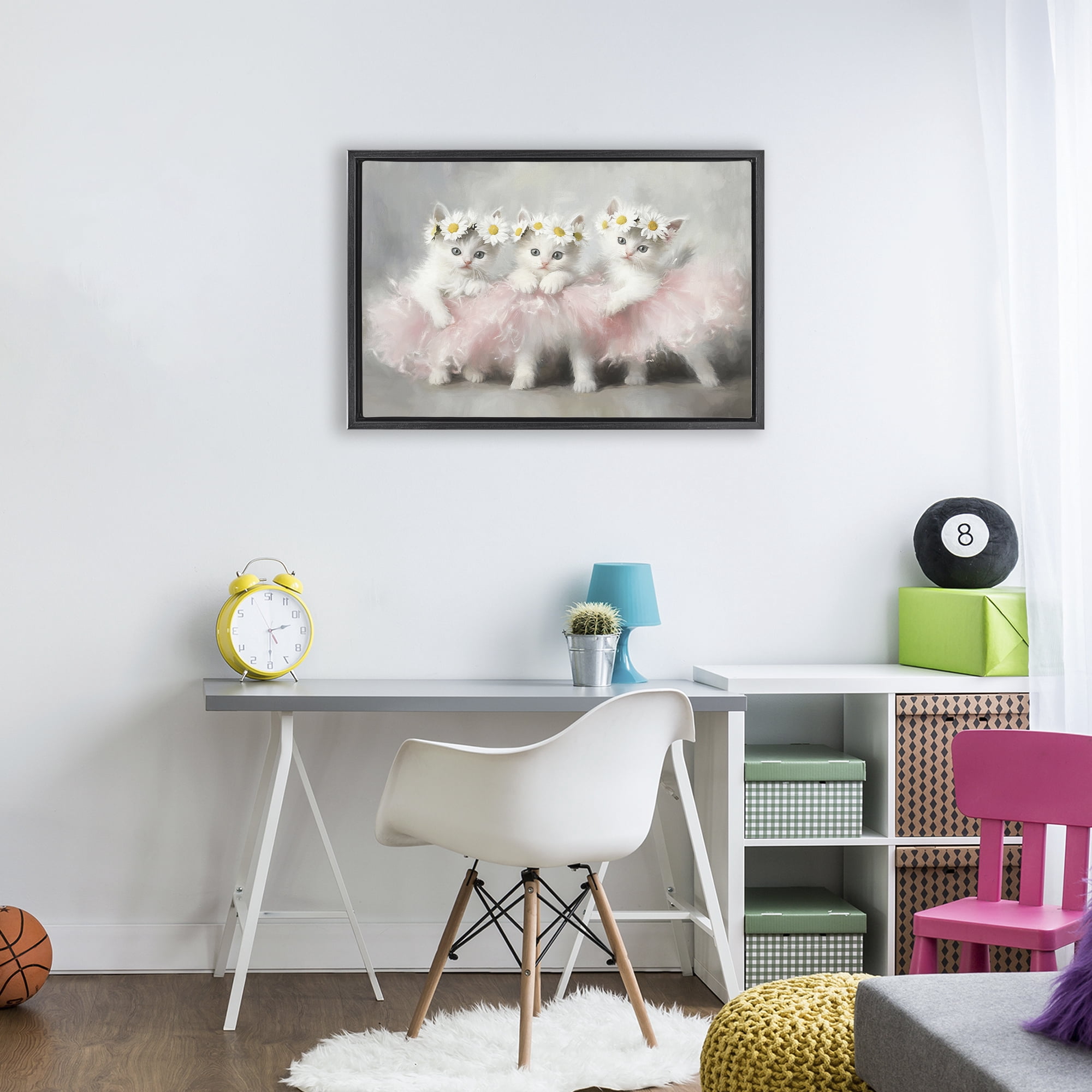 Stupell Industries Dancing Kittens in Tutus Black Framed Floater Canvas Wall Art, design by Tina LeCour
