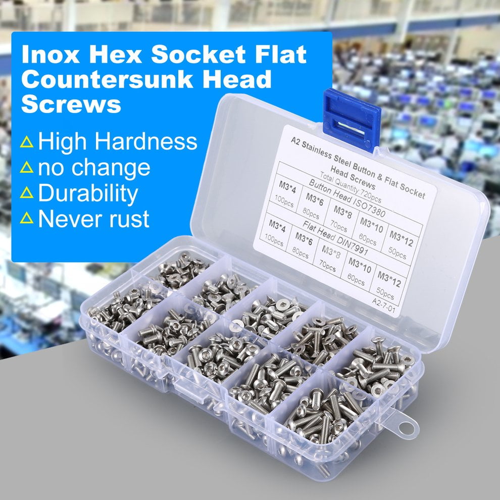 100pcs Stainless Steel Metric M3 Flat Countersunk Head Hex Socket Screw Cap Bolt