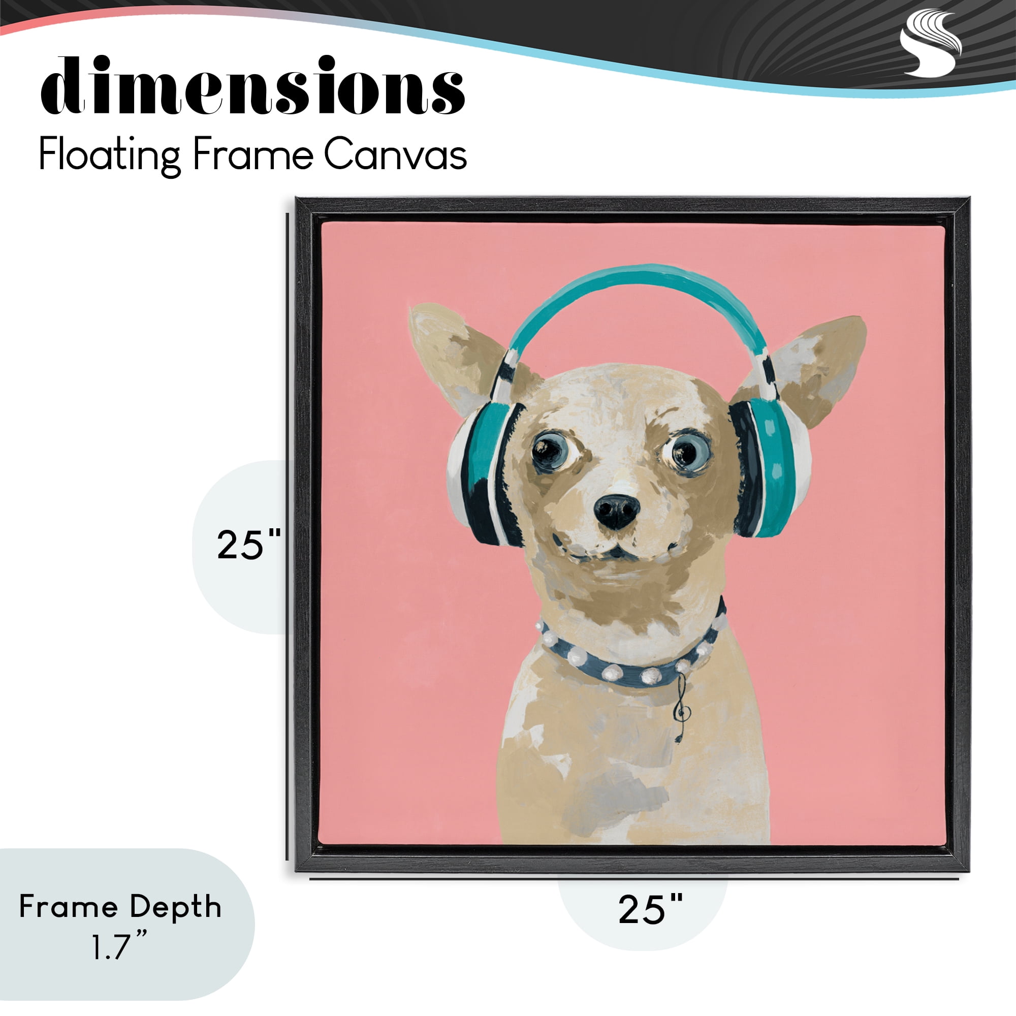Stupell Industries Jammin' Pup on Pink Black Framed Floater Canvas Wall Art, design by Lorenzo Collective