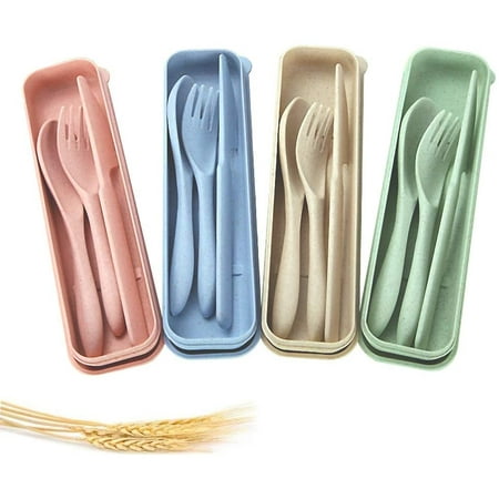 

4-piece Portable Cutlery Wheat Straw Cutlery Spoon Cutlery Set Suitable for Children and Adults Travel Picnic Camping