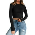 thumbnail image 2 of Kaemgyyd Women Going out Crop Tops Fall Casual Slim Basic Solid Color Shirts Long Sleeve Crew Neck Tight Tunic Tee Streetwear, 2 of 7
