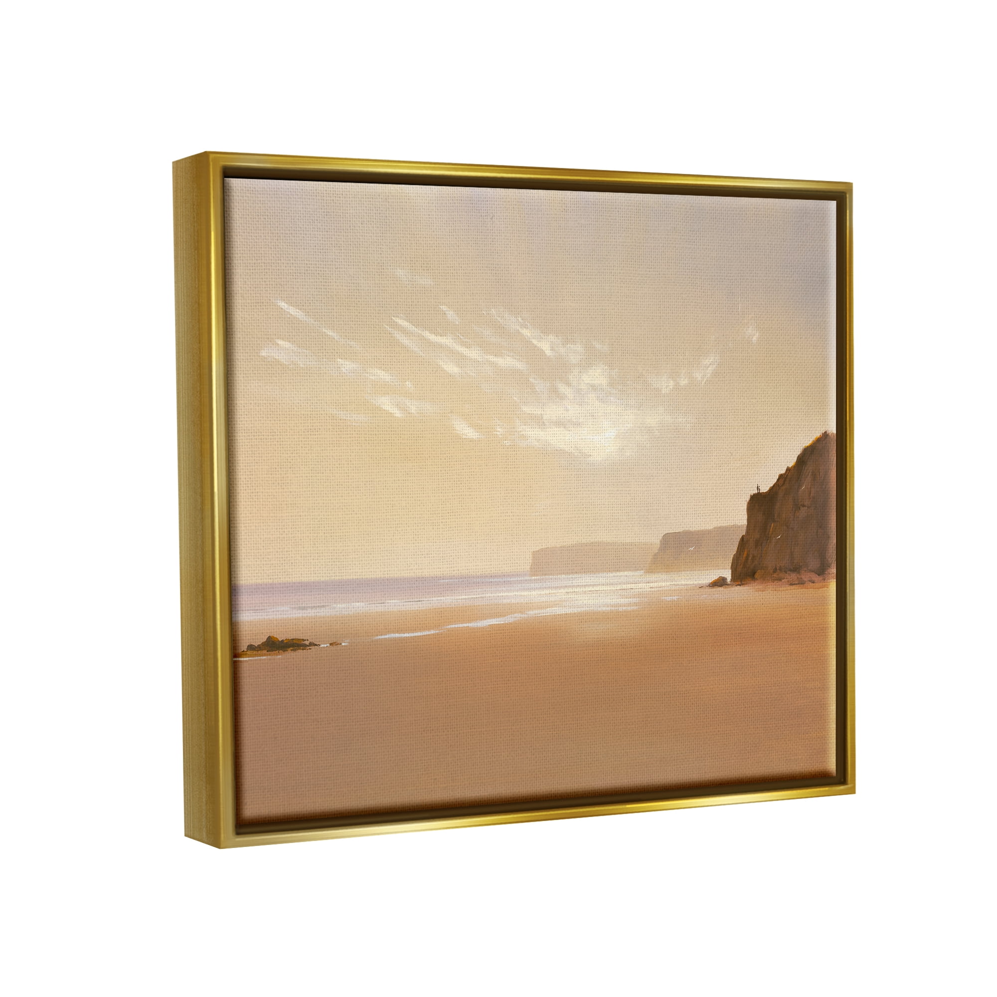 Stupell Industries Brown Beach Landscape Landscape Photography Gold Floater Framed Canvas Art Print Wall Art, 21 x 17