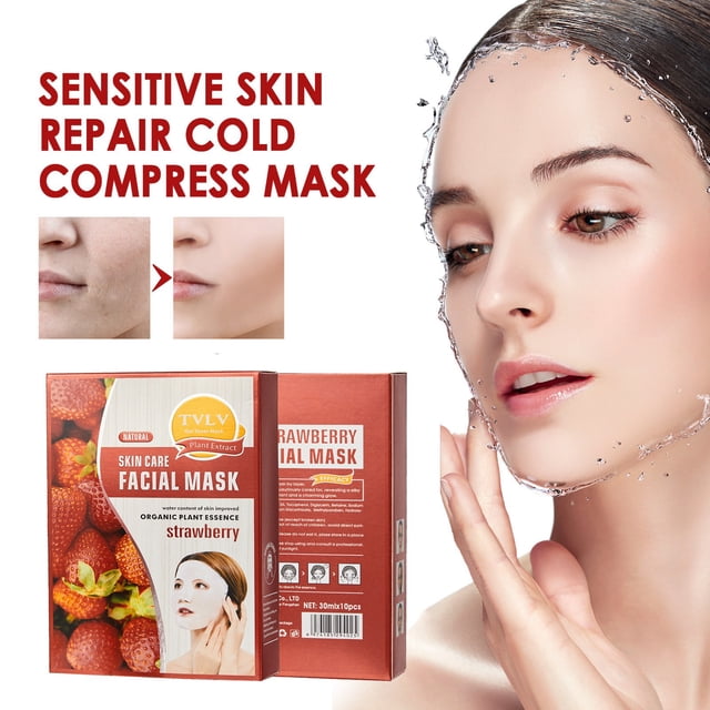 Fiudx Mascarilla de Frutas, Lámina Facial Antiedad y Péptidos, Mascarilla Hidratante de Fresa, Mascarilla Natural Calmante, Rutina Semanal de Cuidado de La Piel, para Todo Tipo de Piel, Caja de 10 Un