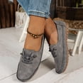 thumbnail image 2 of Penny Loafers for Women Round Toe Stitching Suede Lace up Casual Orthopedic Walking Shoes Comfy Arch Support Flat Shoes Antislip Moccasin Driving Shoes Grey Size 8.5, 2 of 9