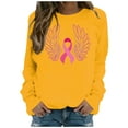 thumbnail image 3 of QATAINLAV T-Shirts à Manches Longues pour Femmes Sensibilisation au Cancer du Sein Hauts Mode Ruban Rose Imprimé Col Rond Chandails en Molleton Tenues d'Automne Jaune TTG Ventes de Vacances, 3 of 6