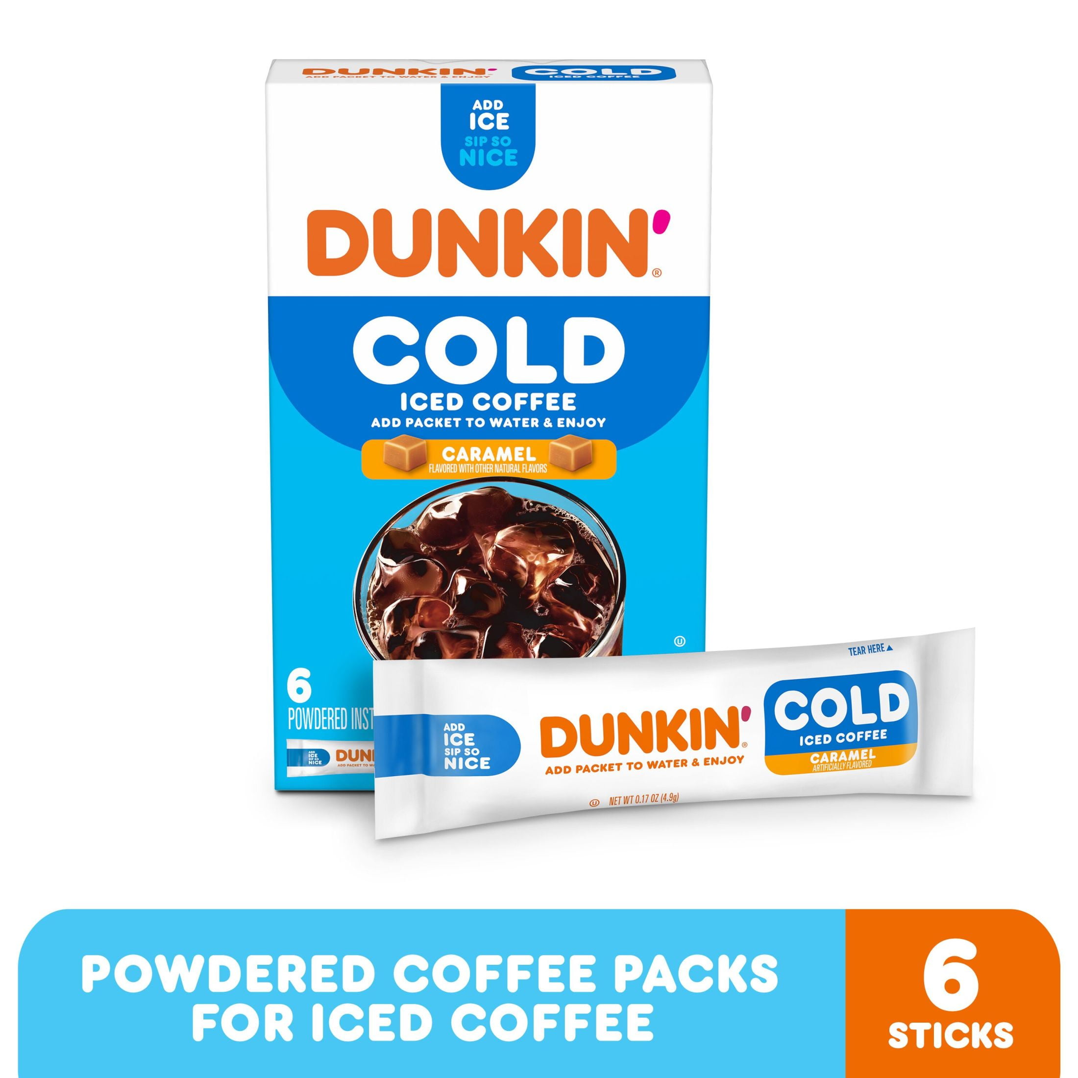 (2 pack) Dunkin’ Cold Iced Coffee, Caramel Artificially Flavored Powdered Instant Coffee Packs, 6 count