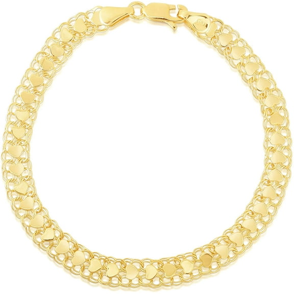 Floreo 10k Yellow Gold Small Mirror Heart Charms on Double Link Bracelet
