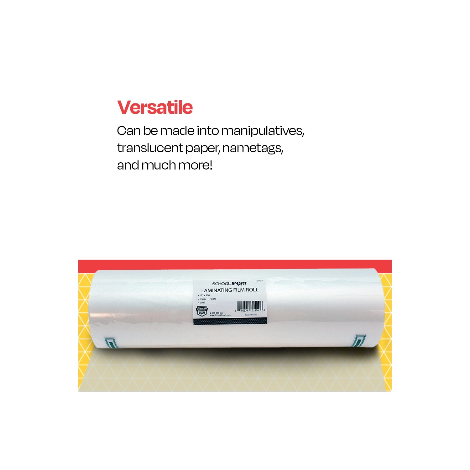 Laminating Film Roll, 12 Inches x 500 Feet, 1.5 mil Thick, 1 Inch Core, High Gloss