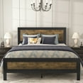thumbnail image 2 of Allewie Brown Queen Size Metal Platform Bed Frame with Industrial Rivet Headboard and Deep Grey Frame, 2 of 7