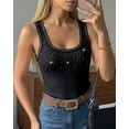 thumbnail image 3 of CHICME Tank Tops For Women Rhinestone Solid Color Sleeveless Ribbed Fitted Camisole Summer Top Going Out Vest Black-S, 3 of 9