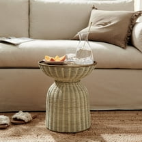 Modway Lazaro Round Rattan Side Table in Burnished Brass Natural by Modway