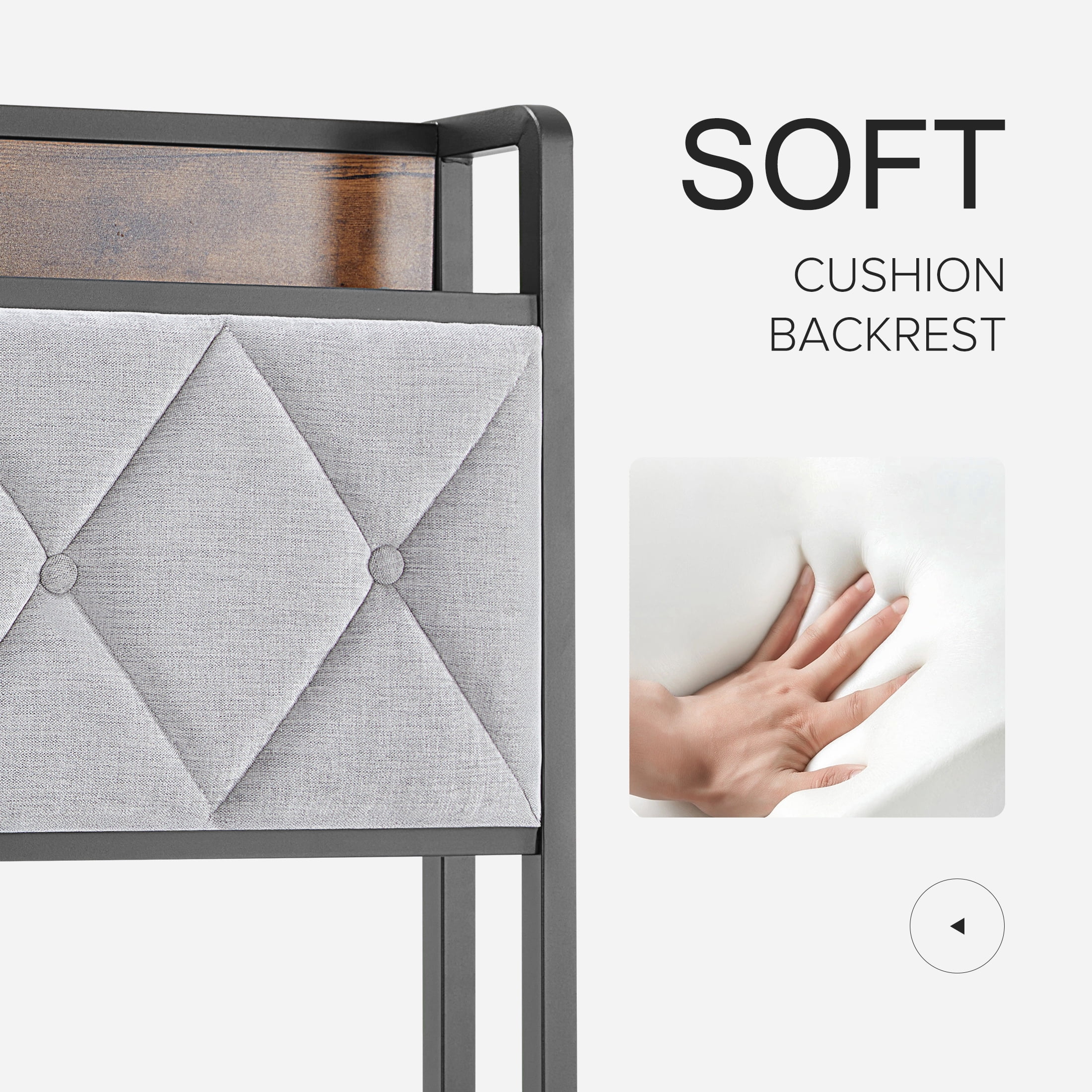 MCQ Modern Bed Frame with Charging Station, Metal Bed Frame with Upholstered Headboard, Queen