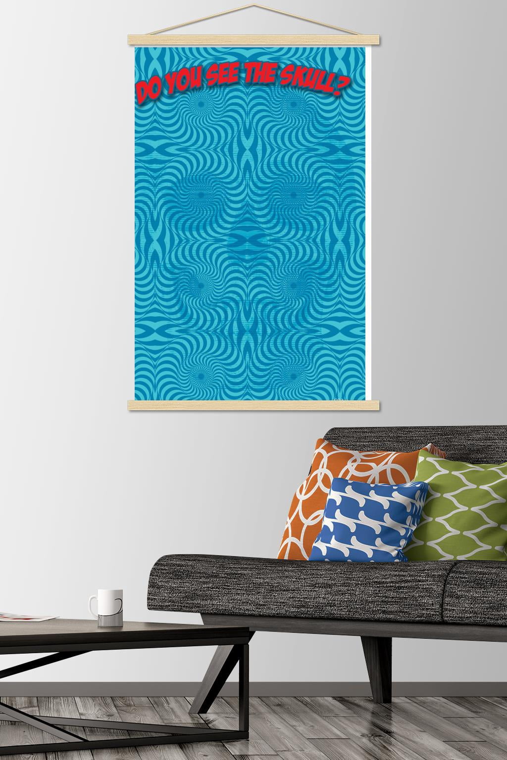 Optical - Skull Wall Poster with Wooden Magnetic Frame, 22.375" x 34"